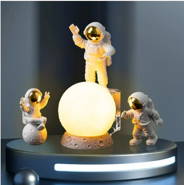 3PC Astronaut Decor Action Figures and Moon Home Decor Resin Desktop Decoration