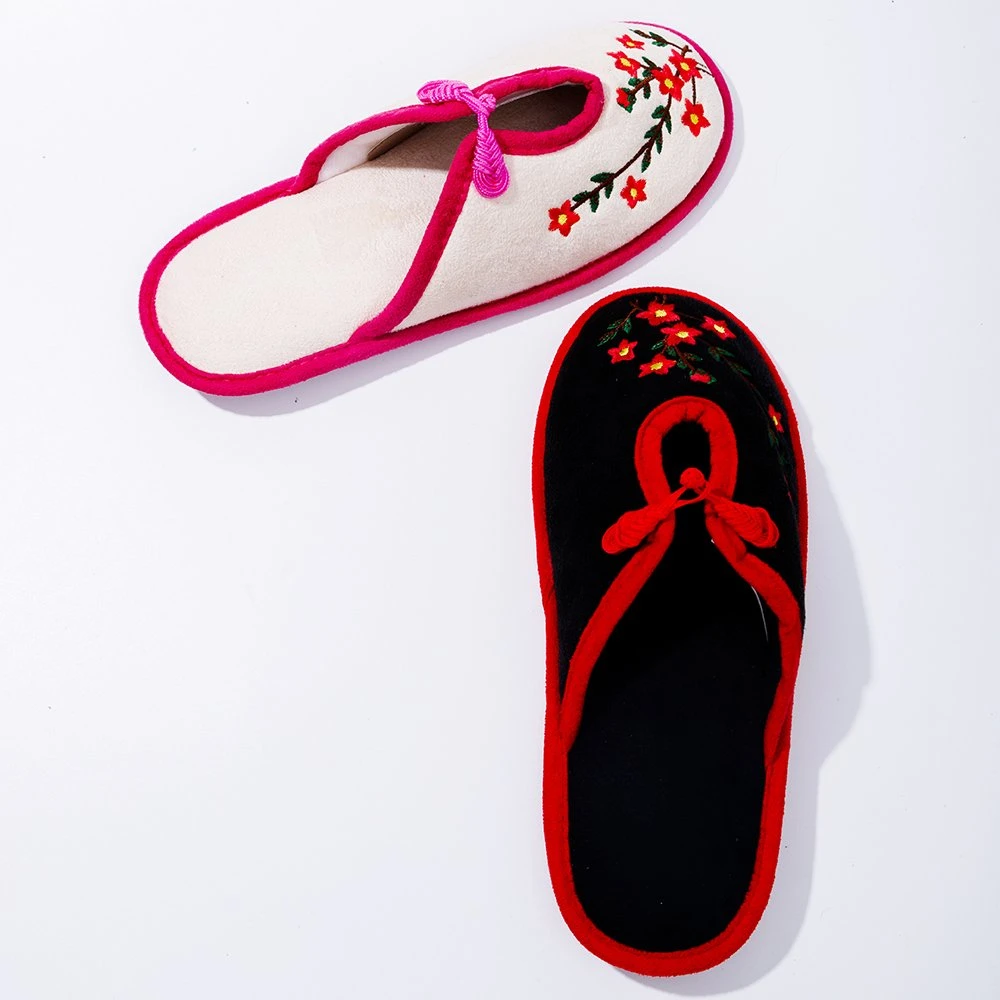 Women Four Seasons Faux Suede Retro Slippers Ladies Chinese Style Cotton Shoes