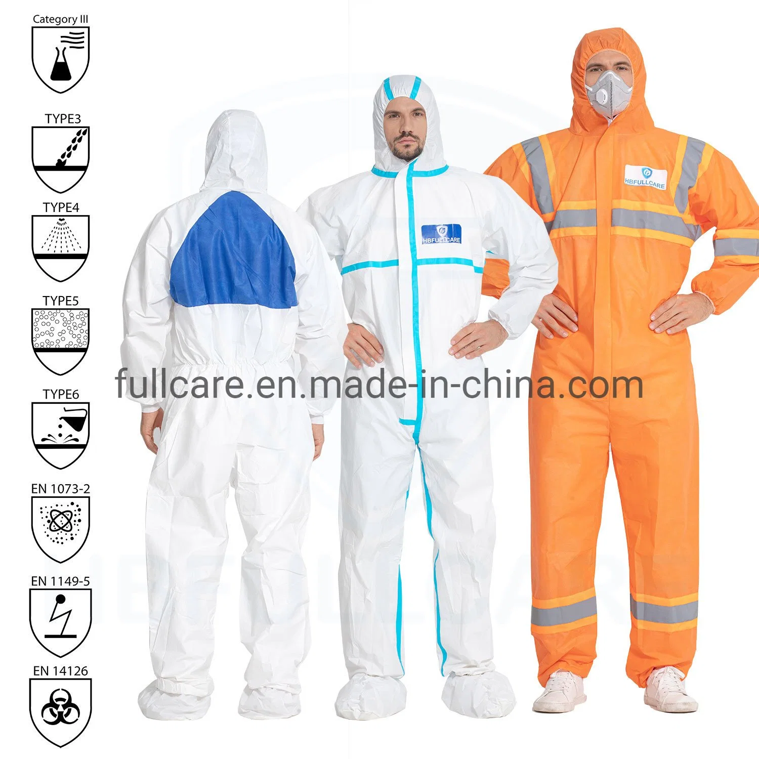 Type 3/4/5/6 produit chimique ignifuge Microporeuse/PP/SMS imperméable jetable non tissé de protection Combinaison