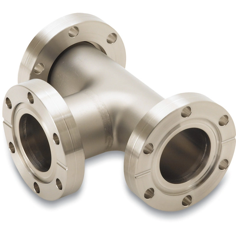 Customized 304 316L Stainless Steel Vacuum Tee Pipe Fitting CF Flange Standard Equal Tee for Pipe Line