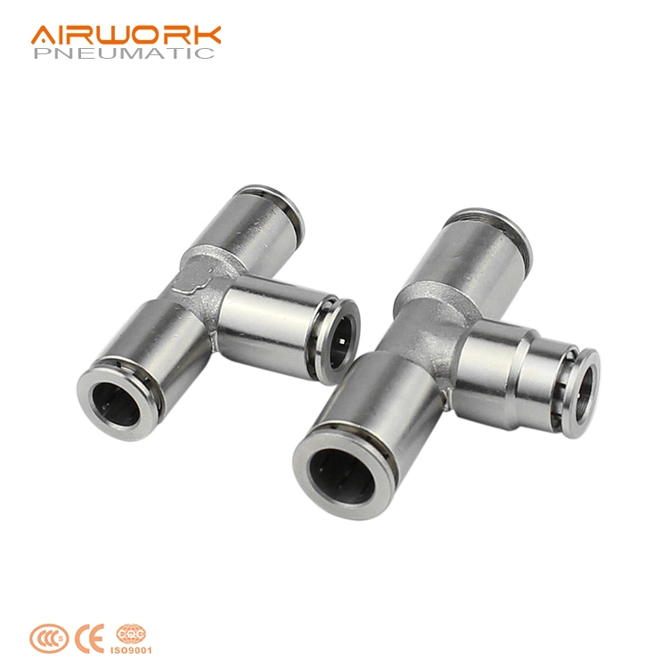 PE Standard Reducing Tee 3 Way T Tube Connection Stainless Steel Pipe Air Fitting T Connector 4 mm 6 mm