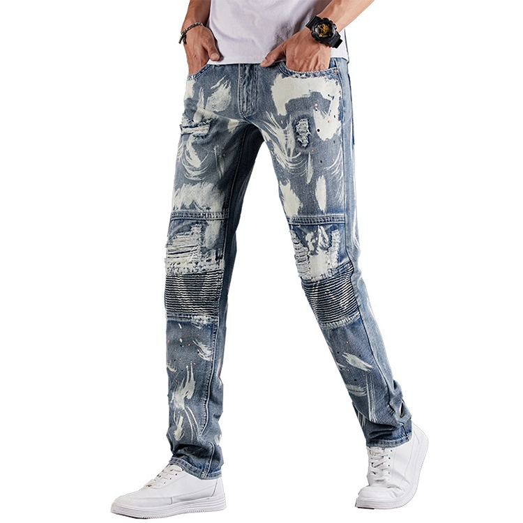 Japan Korea Latest Design Skinny Slim Fit Mens Jeans Men Jogger Denim Pants with Printed Pattern