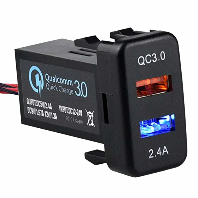 Dual USB Port Charger Socket Quick Charge 3.0 & 2.4A for Toyota