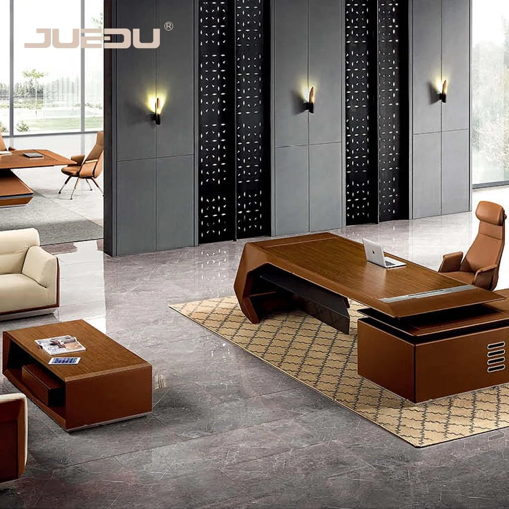 Haute qualité de luxe moderne en forme de L en cuir en bois haut de gamme Directeur Manager CEO Executive Mobilier Bureau Table