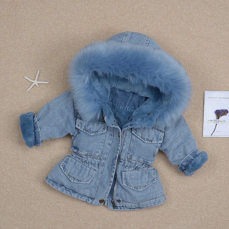 Casaco de inverno Outwear para criança com capuz Coat Denim para rapariga, fato de neve Esg16098