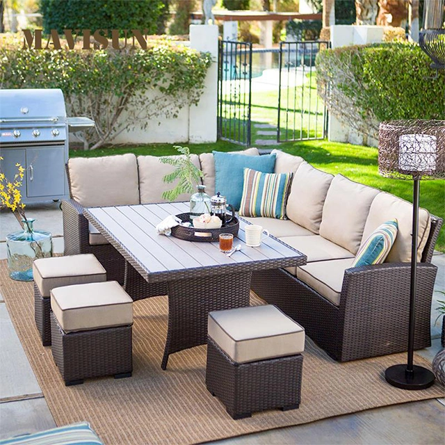 Modern Rattan Sofa Combination for Courtyard Balcony Patio with Coffee Table Outdoor Garden Furniture Set Leisure Corner Sofas