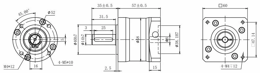 Circular 60mm Output Flange Short Shaft Planetary Gear Reducer