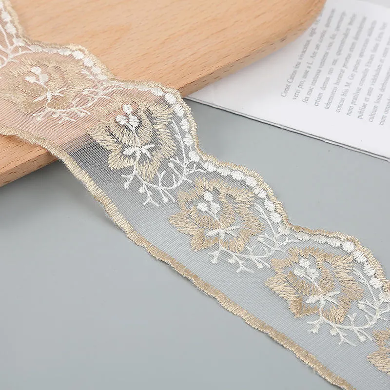 Wholesale/Supplier High quality/High cost performance  Polyester Water Soluble Milk Silk Lace Trim Tulle Organza Lace Fancy Embroidery Lace Trim