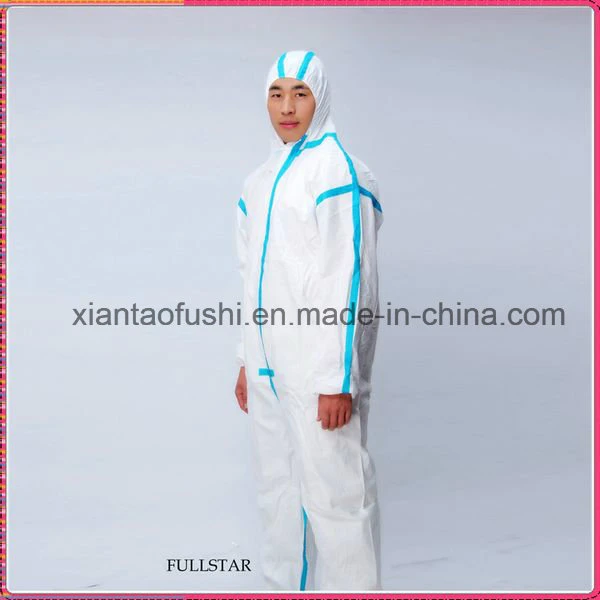 Type5/6 En14126 Waterproof Anti-Static Microporous Non Woven Disposable Taped Safety Protective Clothing Anti Bateria Film Microporous Coverall