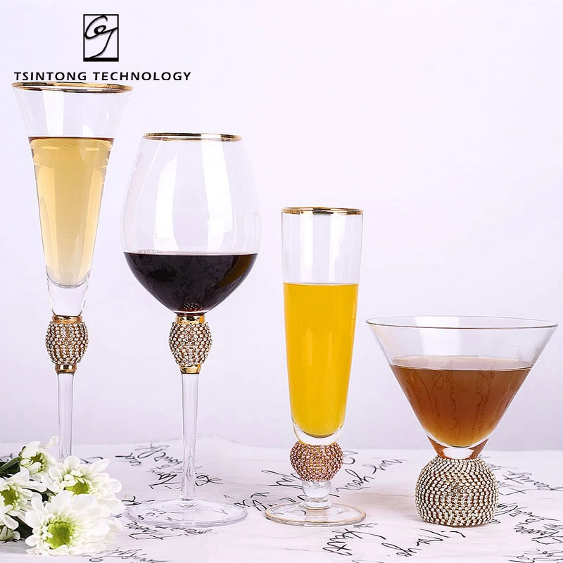 Os melhores óculos de vinho Vintage Gold em cor Sale Red personalizados com Decoração Gold RIM/Metal Gold e Sliver