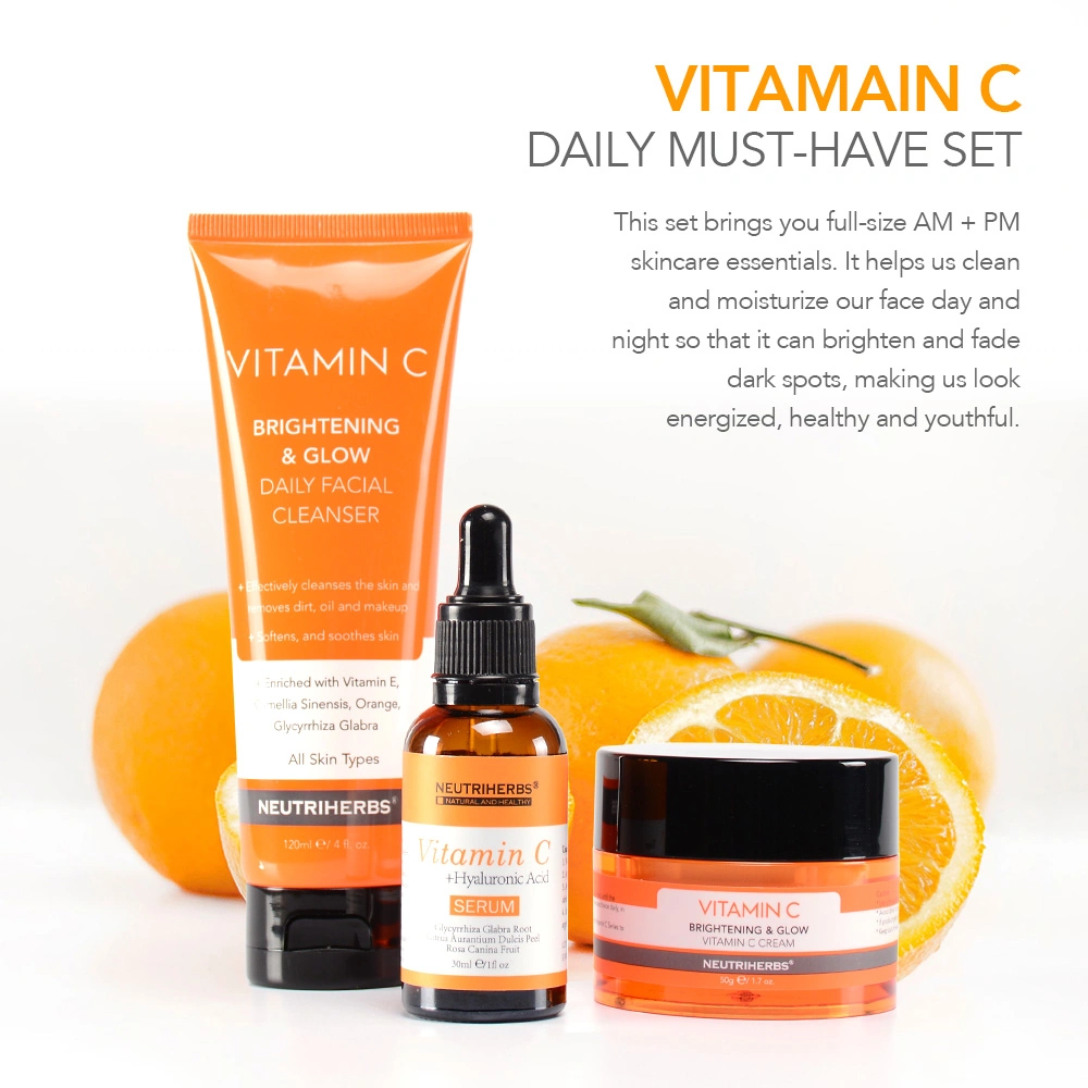 Heißer Verkauf Hautpflege OEM Vitamin C für dunkle Flecken Antioxidans Glowing Face Serum Haut Set