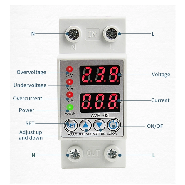 Zoii Brand Warranty 2 Years 40A 63A Adjustable Automatic Indicator Digital Relay Delay Over and Under Voltage Protector 220V Electric Protector