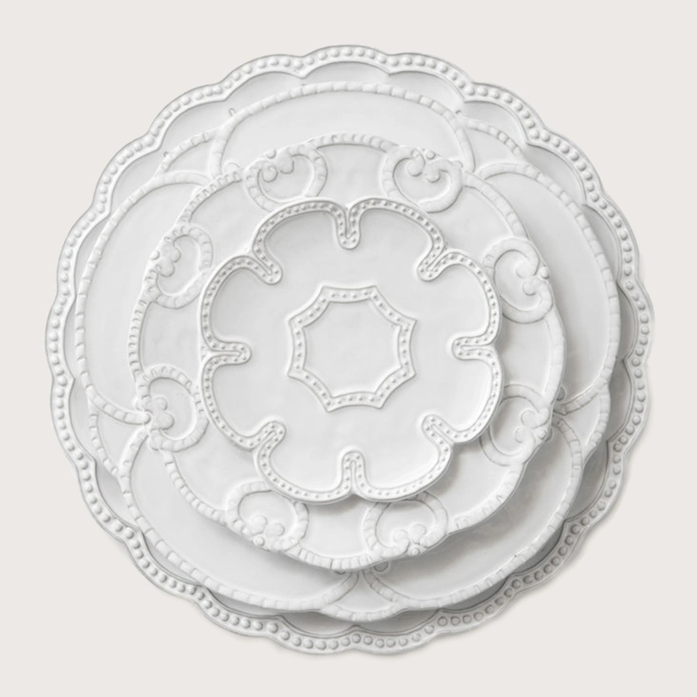 Grossista Retro Flower Branco porcelana placa em relevo dinnerware Casamento cerâmica Jantar