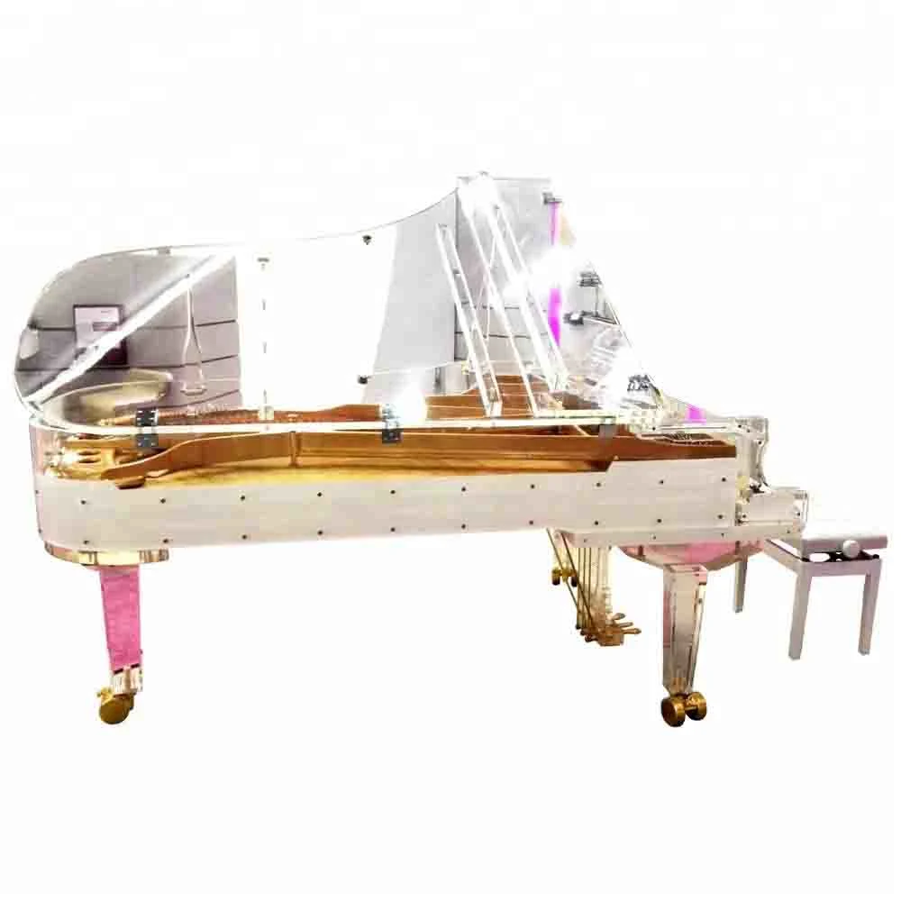 Custom Concert Hotel Style High-End Professional Cristal acrílico transparente Piano de cola con luces LED