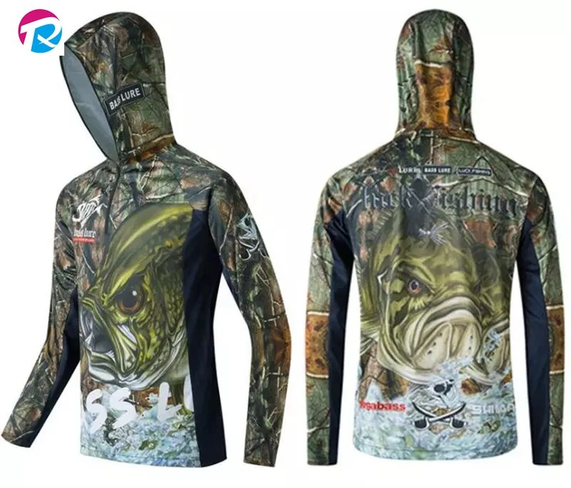 Commerce de gros de l'usure de la pêche personnalisés Sublimation UV Protection UPF 50 Long Sleeve Hoodies chemise Sun Vêtements de protection de la pêche