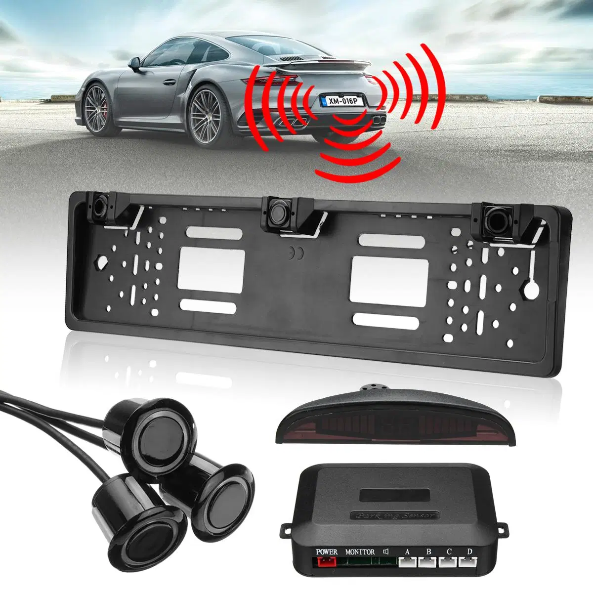 Wireless European License Plate Frame Car Reverse Parking Sensor System