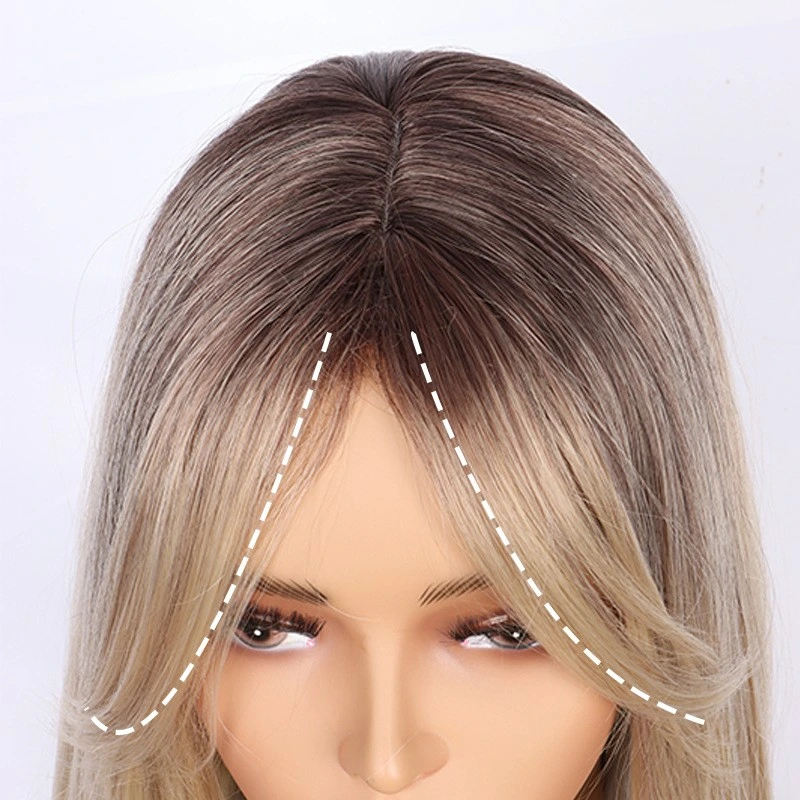 Peruca conjunto de cabeça para mulher oito - Figura franja Gradiente dourado Long Straight Cabelo