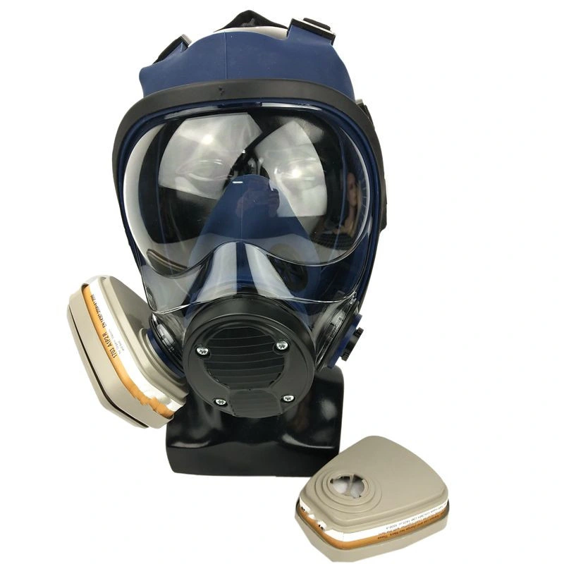 Full Face Gas Mask  En136 Dual Chemical Cartridge Silicone Breathing Protection Mask