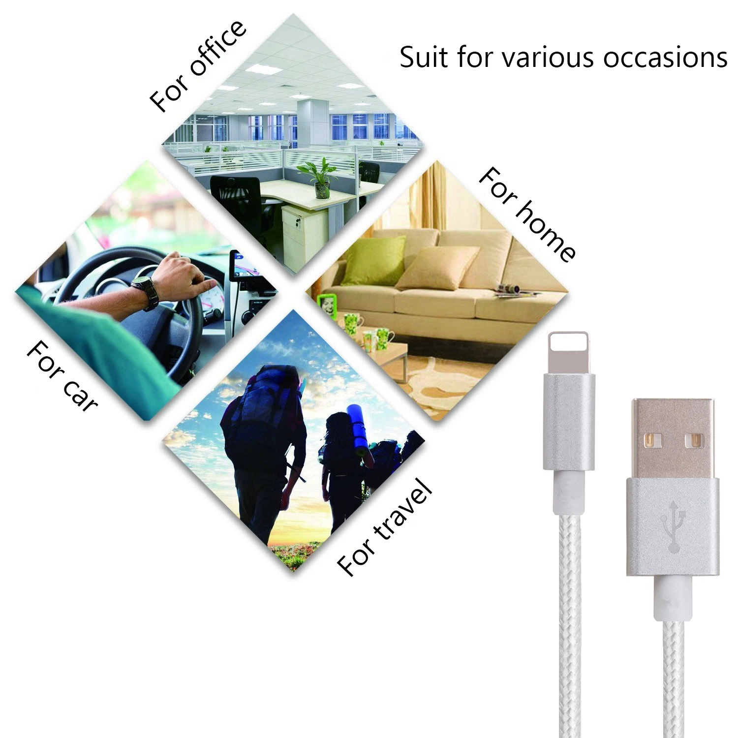 New Nylon Braided Mobile Phone USB Charger for iPhone Android Type C