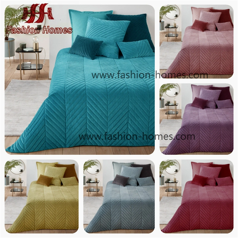 6pieces Herringbone Shape Stitching Dutch Velvet Bedspread and Quilt