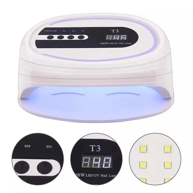 Nueva lámpara de clavos de LED UV 108W de alta potencia Sun T3 Dos manos Nail Secador lámpara de luz secado rápido Gel Polaco Para Manicure Salon