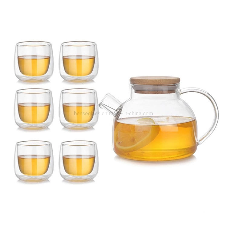 500 ml de vidrio de borosilicato personalizado el té de la olla de la estufa y hervidor de agua juego Kung Fu tetera con tapa de bambú