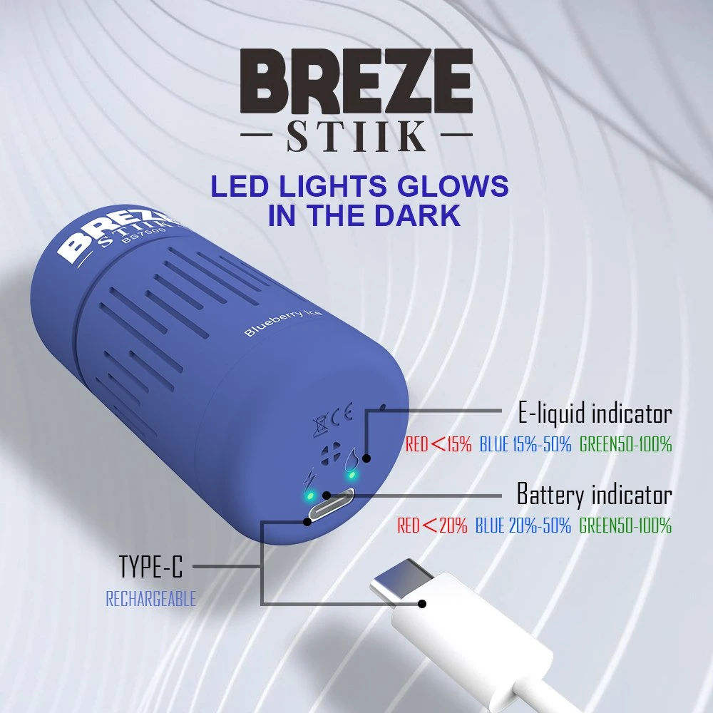 Breze BS 7500 Puff Disposable/Chargeable Electronic Cigarette Factory Vape Pen Wholesale/Supplier Nic 2%/5%