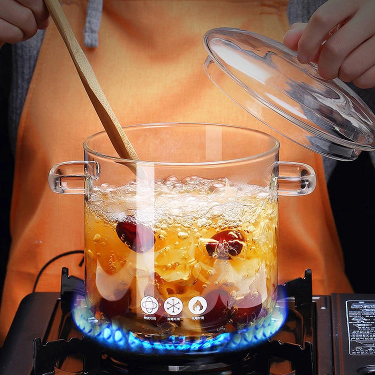 Caja de seguridad contra incendios sopa de fideos de vidrio de borosilicato olla con tapa y asa de vidrio