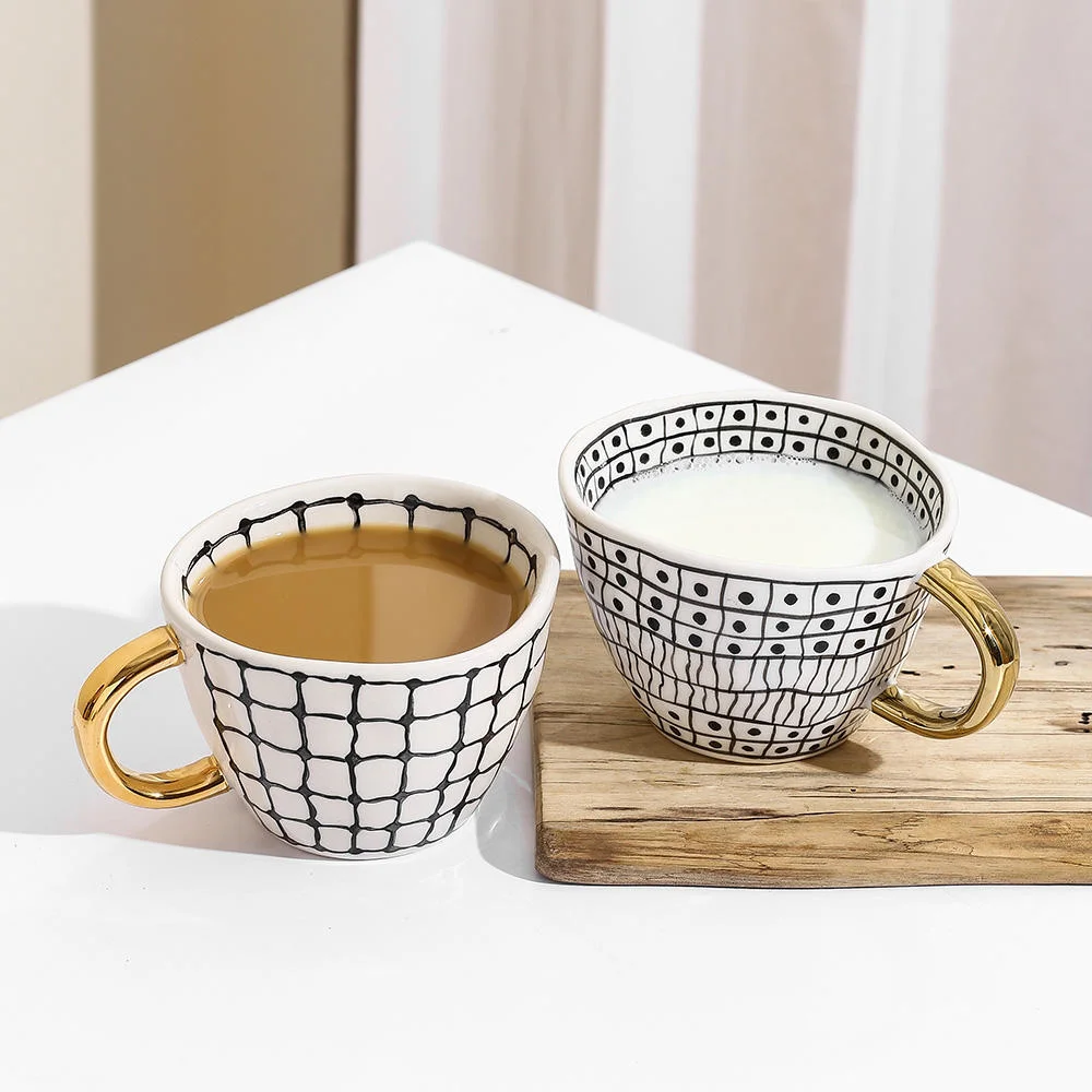 White and Black Triangular Espresso Mug Coffee Cup Ceramic Cup Coffee Luxury