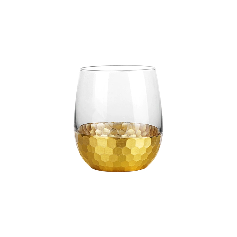 Luxury Glass Cup with E-Plating Honeycomb Water Drinking Glassware