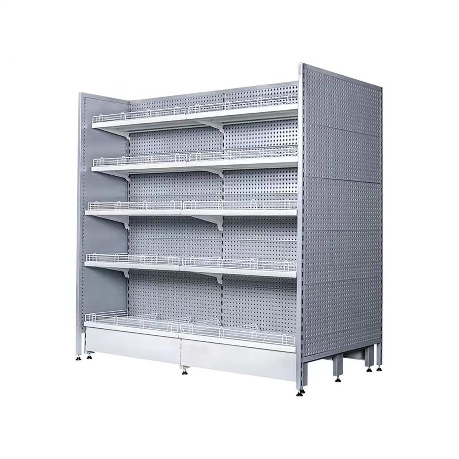 Metal Supermarket Shelf with Perforated Panel for Commercial Use