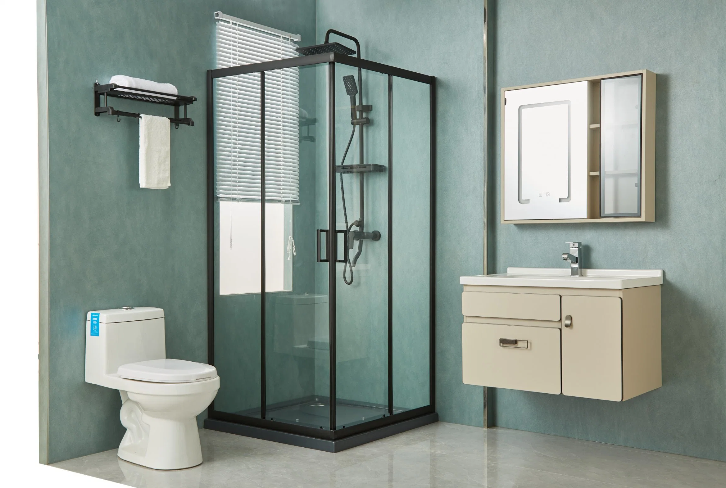 Square Sliding Door Black Frame Shower Enclosure Bathroom Door