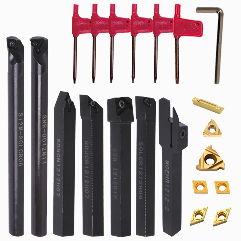 7PCS 16mm Shank Lathe Boring Bar Turning Tools Holders Set with 7PCS Carbide Inserts and Wrenches CNC Cutting Tools