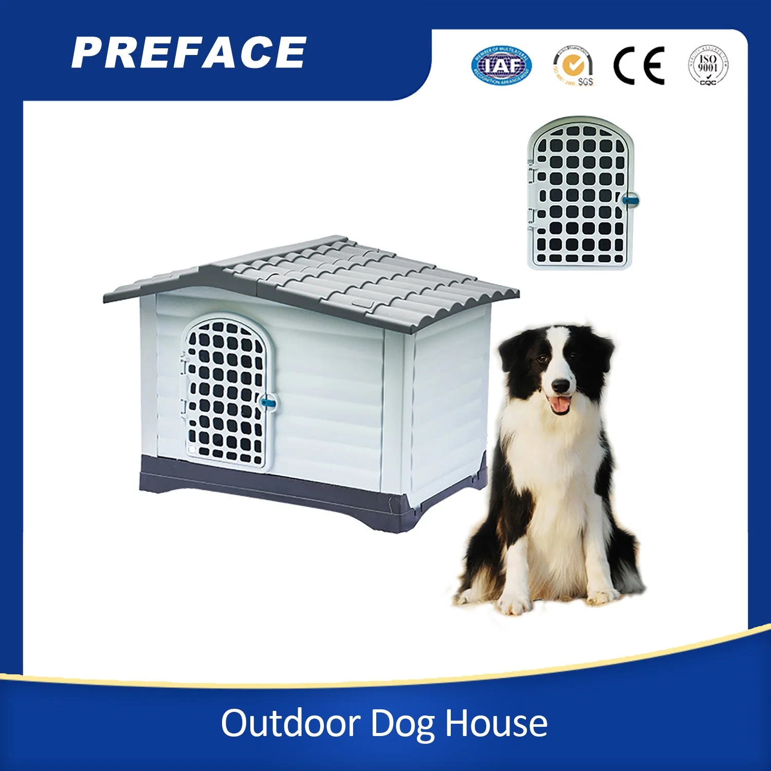 بيت الحيوانات الأليفة Plastic Large Dog Outdoor OEM زر صلب قابل للمحافظة على شقة التغليف في الهواء الطلق الحيوانات الأليفة منزل السوبر الأسواق الحمراء ، الزرقاء