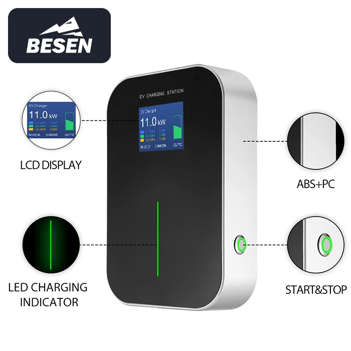 Fabricant de balais IP66 380V 11kw Point de chargeur EV Certification CE TUV RoHS Station de recharge de voiture électrique de type 2 IEC 62196 pour les utilisateurs domestiques.