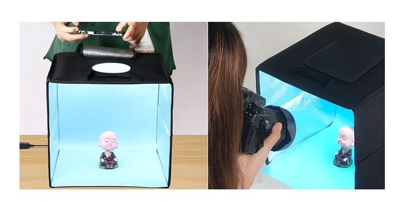 Photo Studio Box, Mini Folding Lightbox LED Ring Light Portable Photo Studio Photography Shooting Tent Box Kit 12 Colors Backdrops USB Light Box for Phone