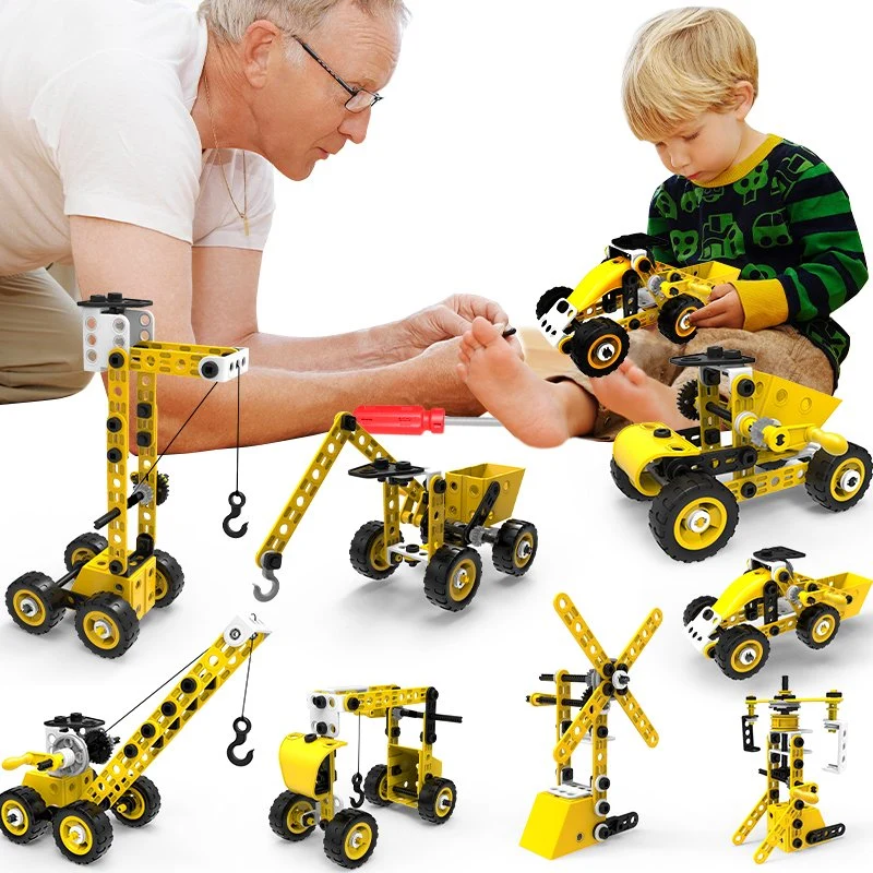 100PCS 8 in 1 Take Apart Car Toy Children Educational Engineering Construction Truck Toy Set Stem Screw Assemble Vehicle Set DIY Building Kit Toys for Kids Boys