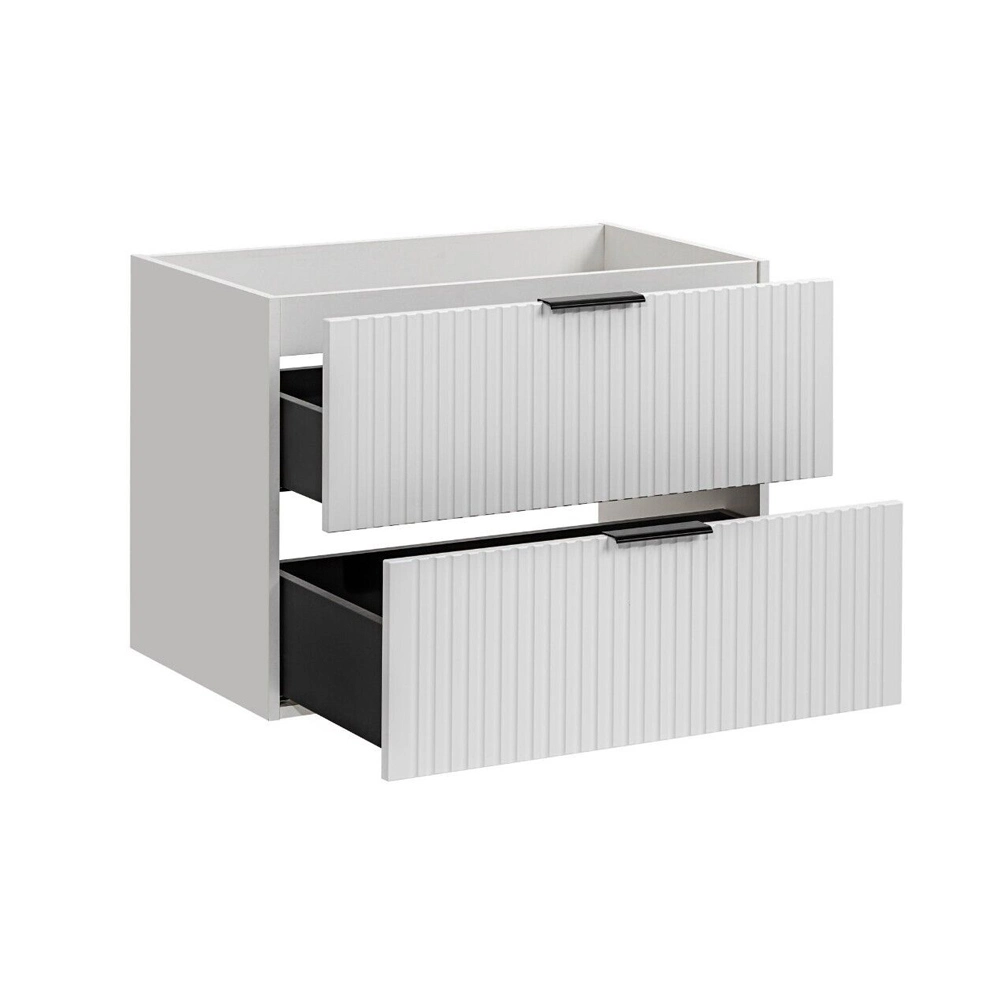 800mm Ribbed Textured White Modern Wall Hung Floating Bathroom Vanity Unit