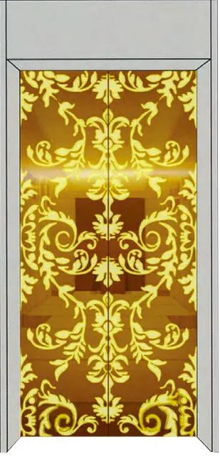 Fujixun Gorgeous Gold Small Floral Pattern Stainless Steel Elevator Floor Door