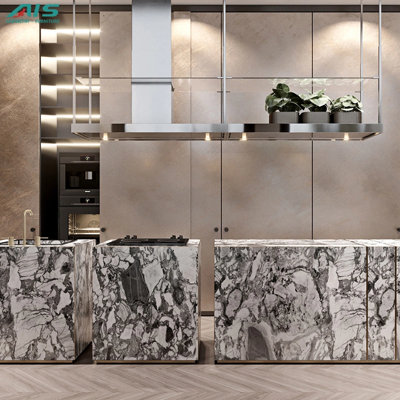 AIS Living Modern China Design Texture Cheap Interior Home Kitchen Kit Wall Marble Melamine Cabinet Kitchen and Countertops