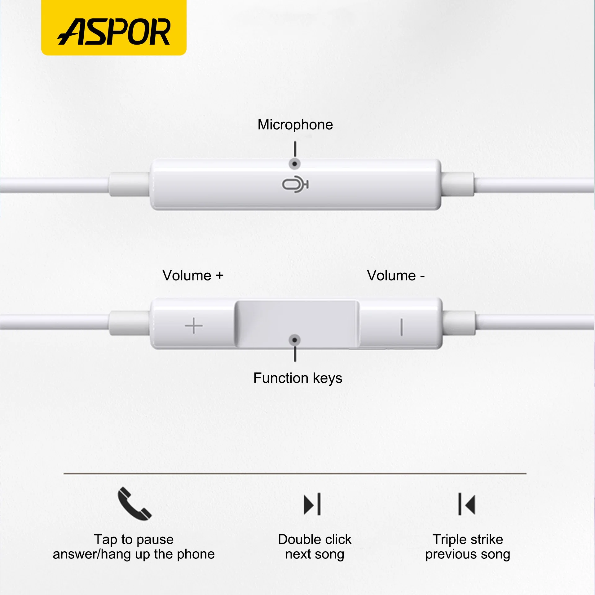 Aspor DC3,5mm Jack más profundo piedras más ricas auriculares con Mic Line Longitud 110cm