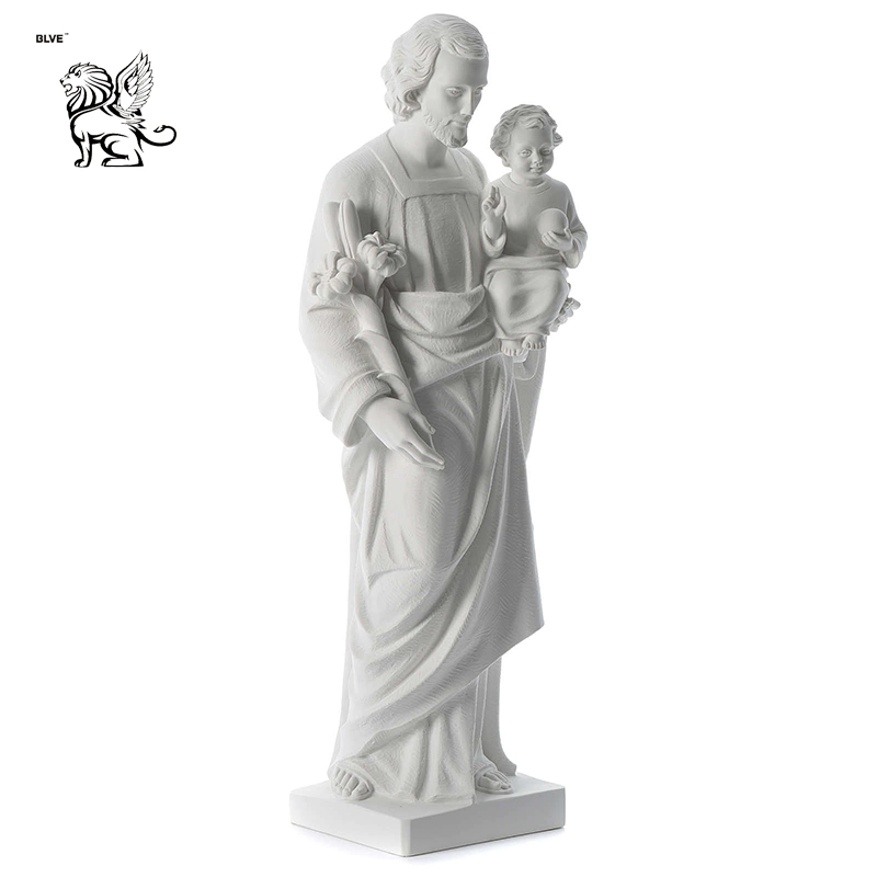 Church Outside Decoration Hand Carving Life Size Saint Joseph White Marble Sculpture Mfsb-12