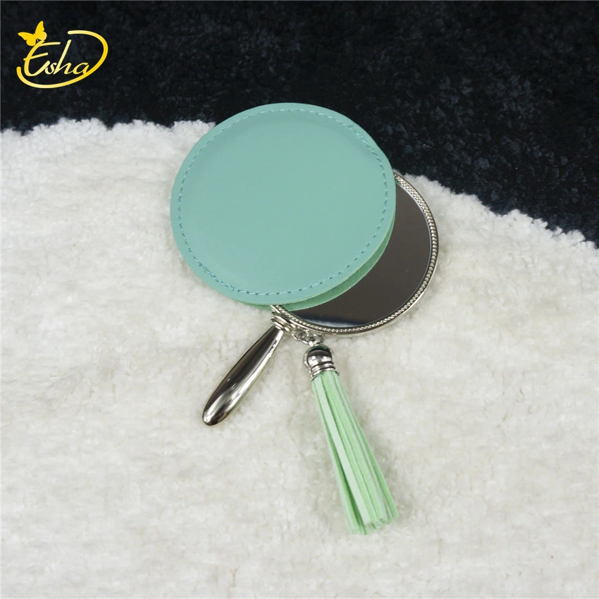 Metal Silver Round Handle Zinc Alloy Makeup Mirror