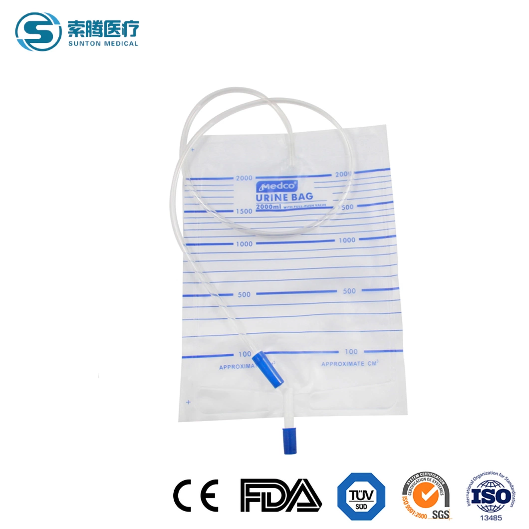 Sac de drainage de collecte d'urine jetable pour adulte de 1000, 1500, 2000 ml, en PVC médical, collecteur de mètre urinaire, sac de drainage de jambe, valve de traction/poussée/croisée en T.