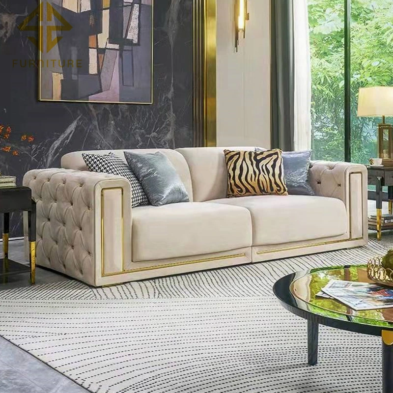 Italian Design Luxury Home Furniture Couches Button Tufted Chesterfield Upholstered Sofa