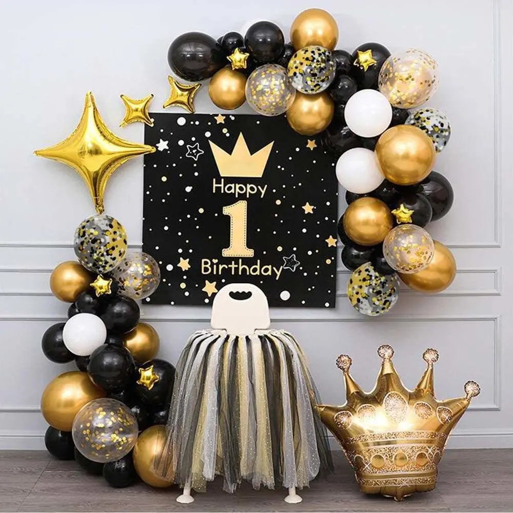 Wholesale/Supplier Happy New Year Balloon Set 12'' Black Gold Latex Confetti Balloons for Anniversary New Year's Party Decor Supplies