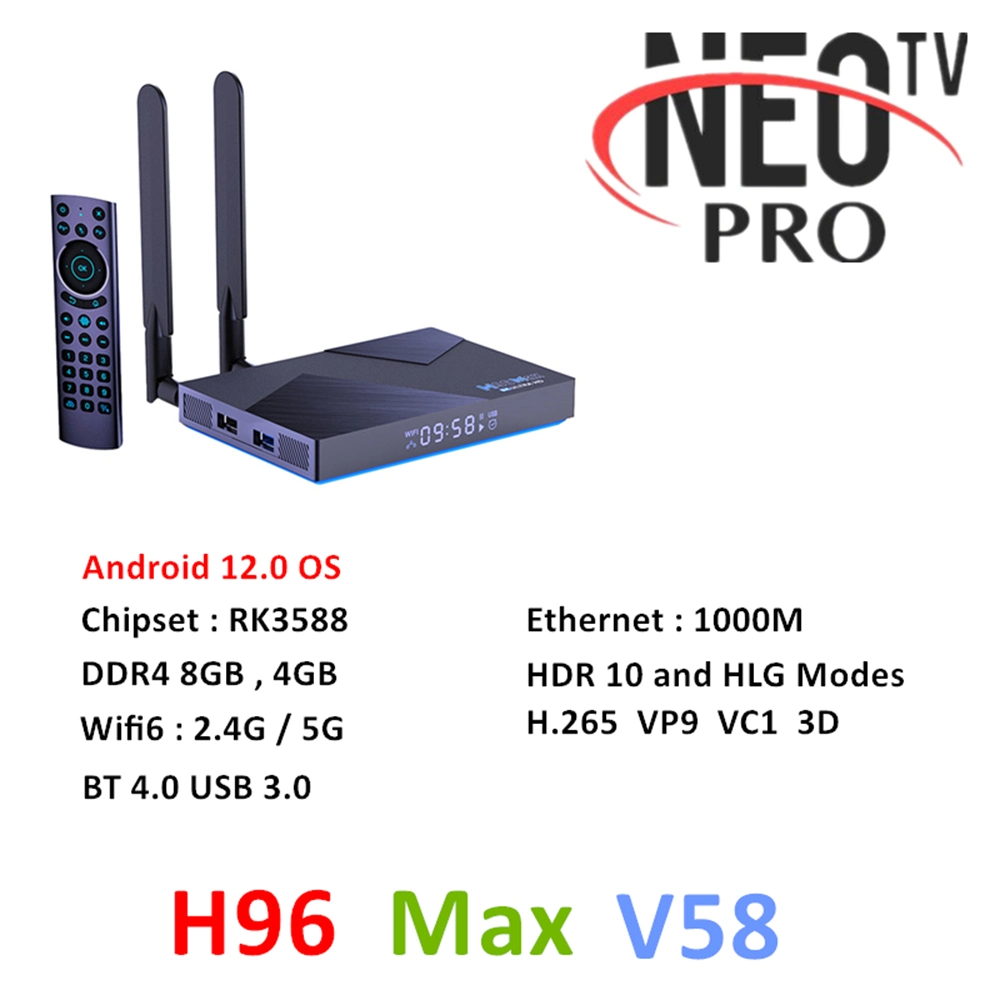 تلفزيون ذكي 4K IPTV ضبط جهاز الاستقبال الرقمي H96 الحد الأقصى لنظام Android 12 DDR4