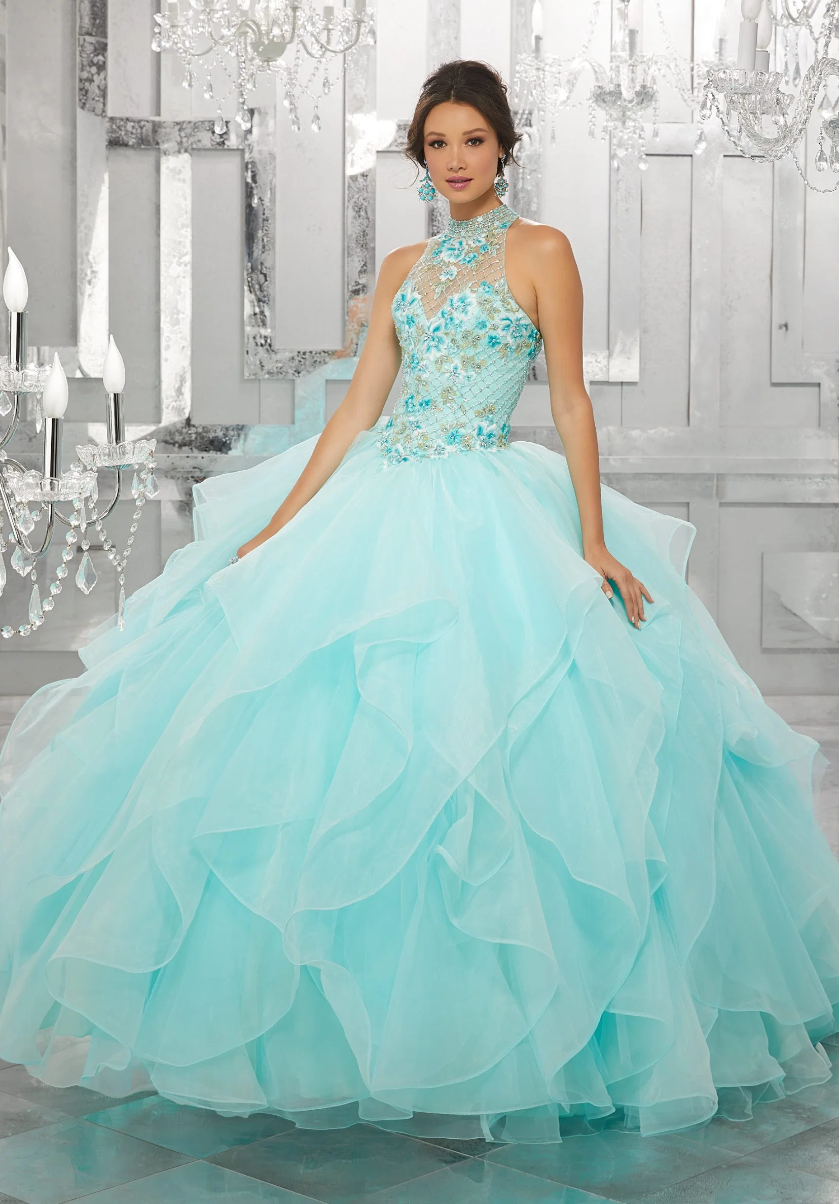 Vestidos de quinceañera Azul Rosa Coral con cuentas y bordados Z89149