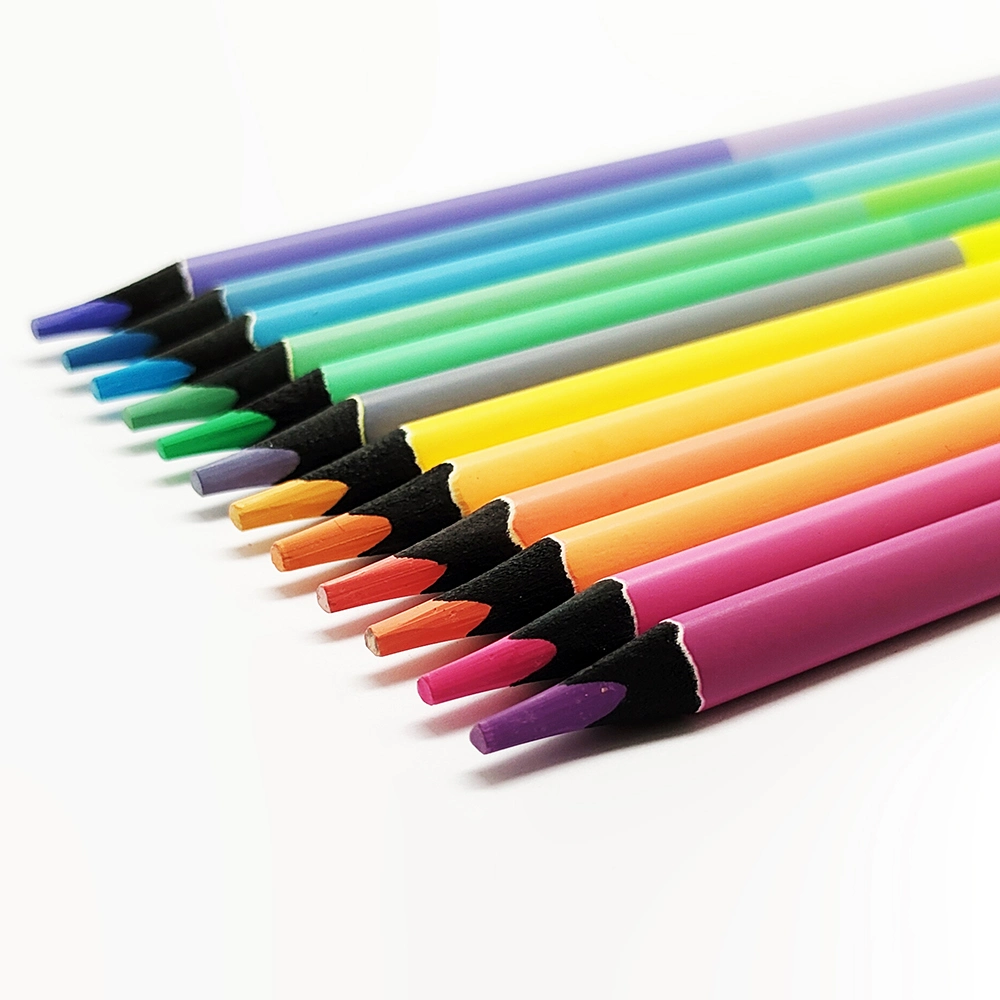 12PCS Premium Pastel Bi-Color Pencils 4mm Lead Black Wood