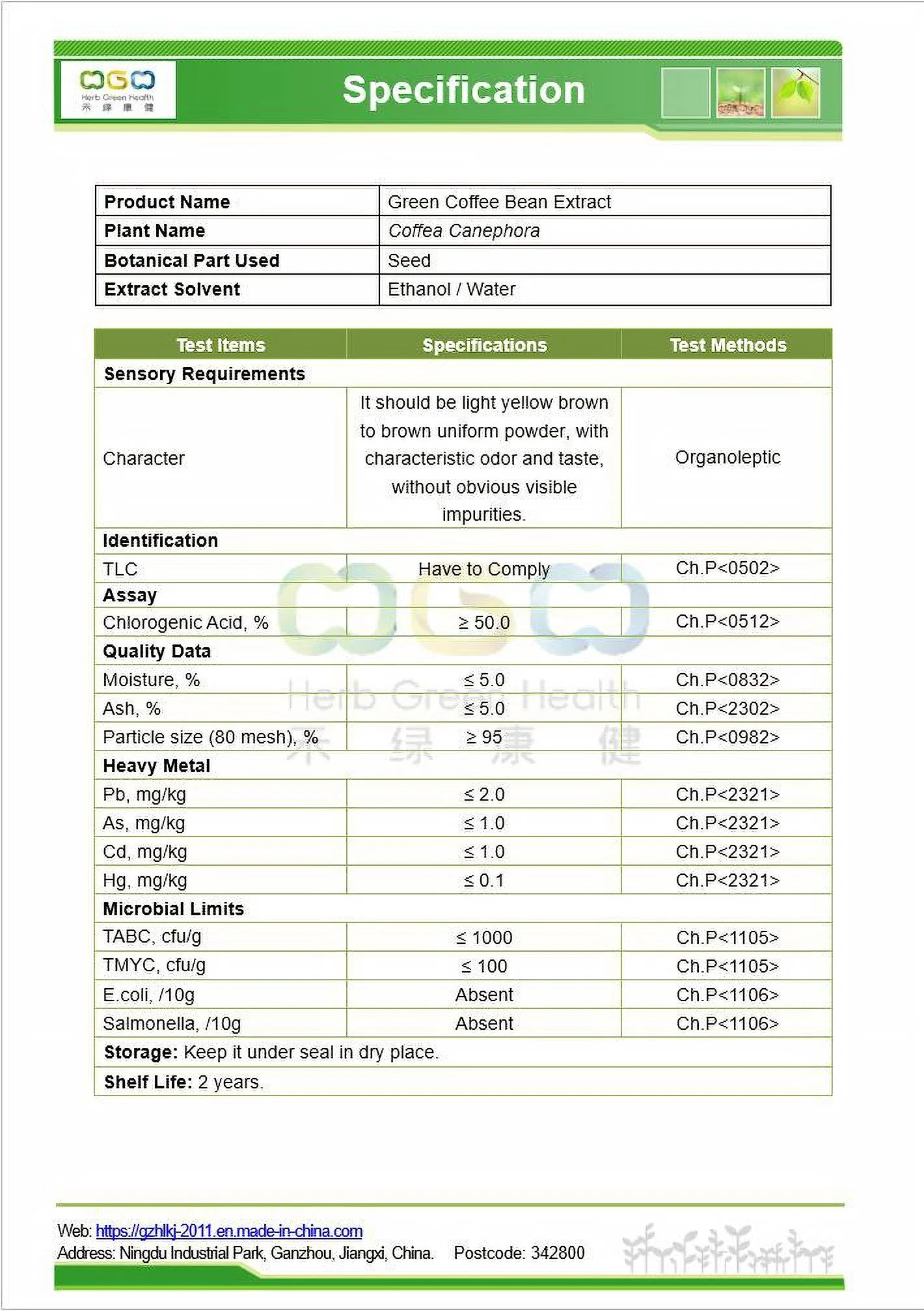 Wholesale/Supplier GMP Standard Natural Anti Oxidant Chlorogenic Acid>50% Powder Green Coffee Extract